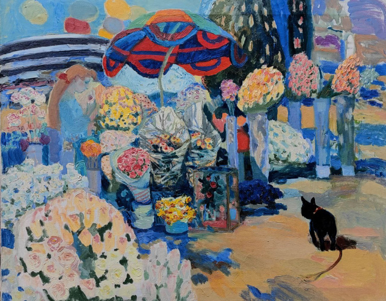 Марина Андриевская "Цветочный рынок в Париже". Холст, масло. Стоимость 9.000 долларов.