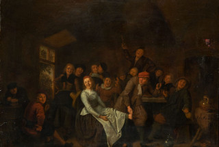 Ян Минсе Моленар. Игра в туфельку. Первая половина - середина 1640х гг. Дерево, масло 39 х 52 см. = 44.000